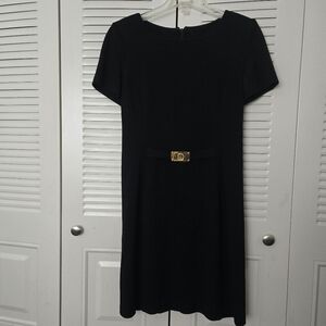 St John Collection Black Santana Knit Short Sleeve Belted Dress 6